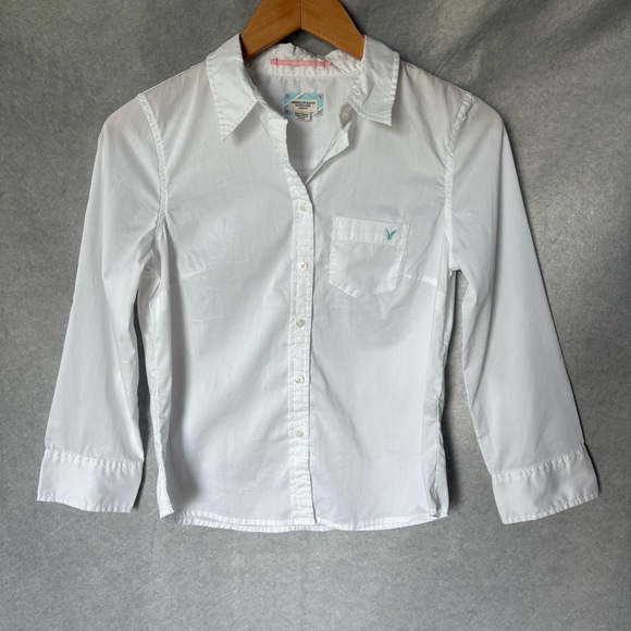 American Eagle By Payless Tops - Vintage American Eagle Shirt Size 4 White ButtonUp Long Sleeve Boy Fit Classic